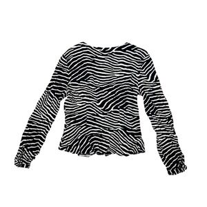 Used H&M Womens Black White Zebra Print Long Sleeve Top US Size 8 Excellent Cond